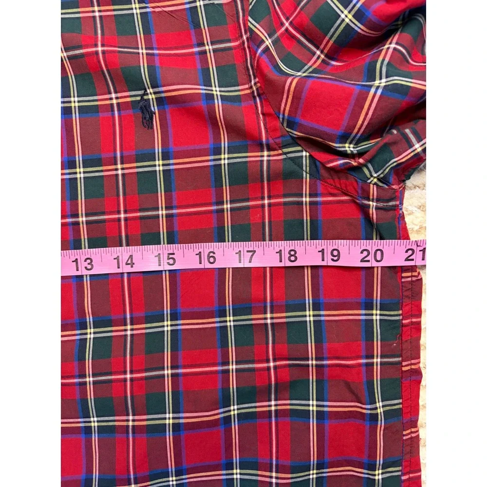 Ralph Lauren Boys XL 18-20 Red Plaid Cotton Button Down Shirt Long Sleeve Tartan